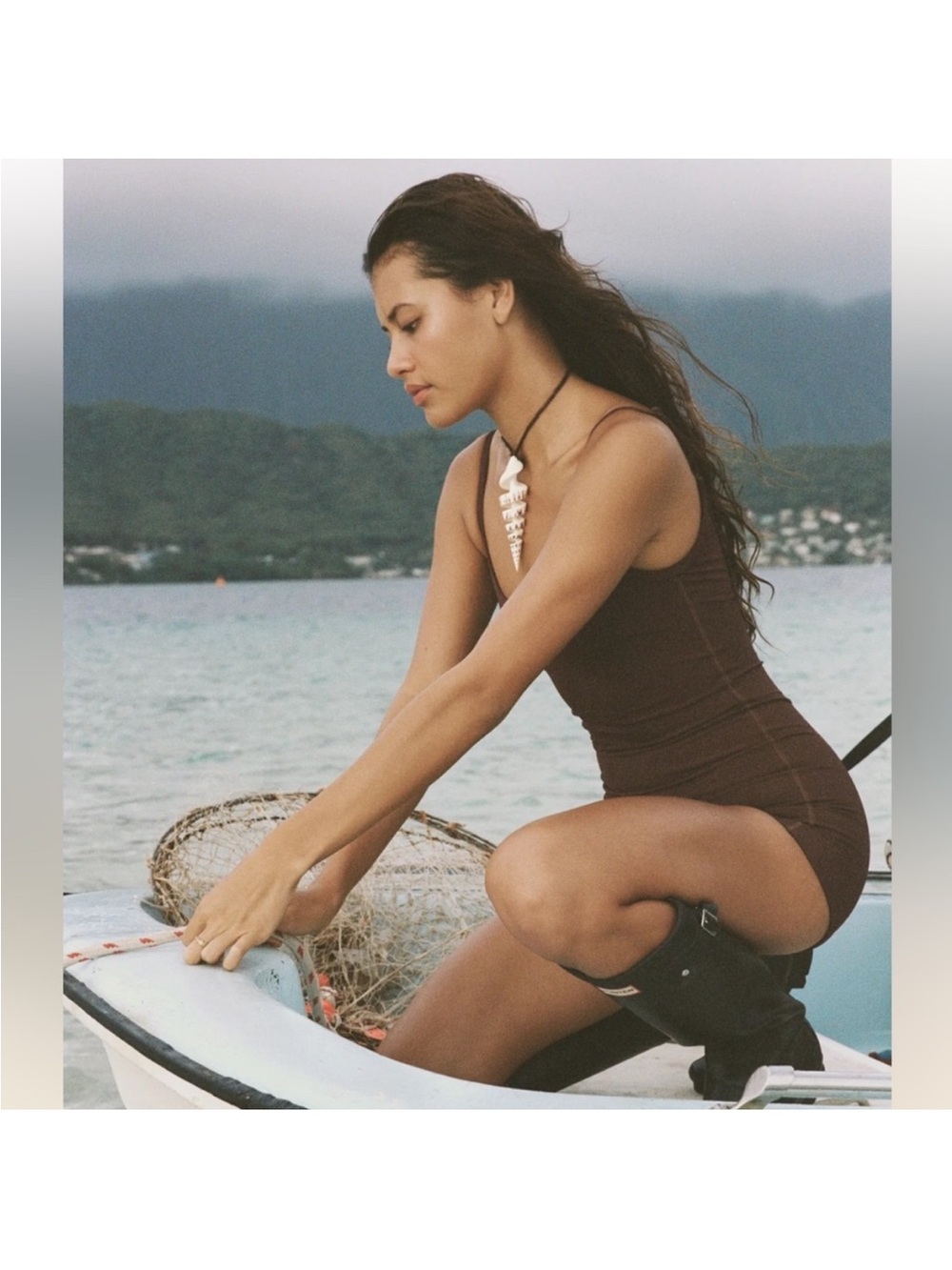 Brown Ribbed One-Piece Swimsuit | Hawkins Bodysuit | Abysse - Picture 3 of 6